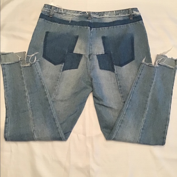 Boohoo Plus Denim - Boohoo Blue Patchwork Jeans With Raw Hem, 16, EUC
